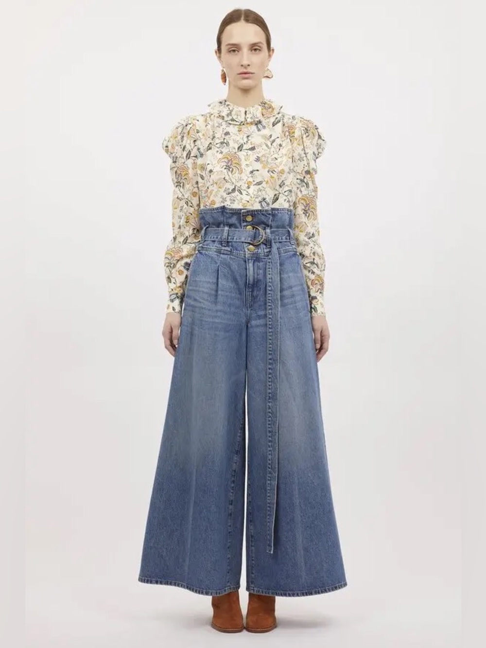 Ulla Johnson Sylvan Paperbag Wide Leg Jeans in Medium Indigo Women’s 25